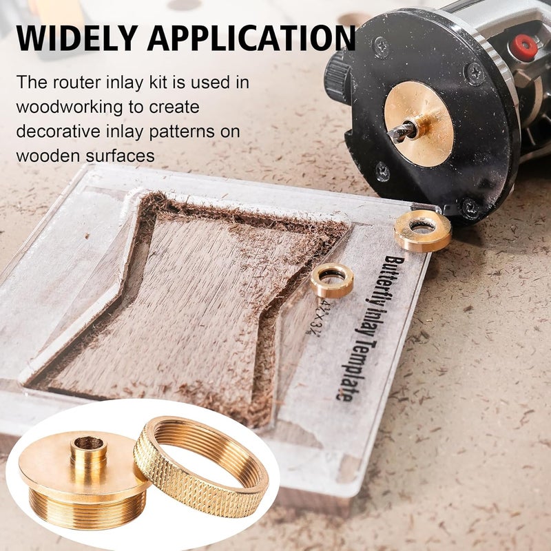 SpeTool Router Inlay Kit, Solid Brass Inlay Bushing Kit Includes 1/8 Inch and 1/4 Inch Cutting Diameter with 1/4 Shank Carbide Spiral Upcut Bit, Router Bushing Guide Set for Wood - Image 5